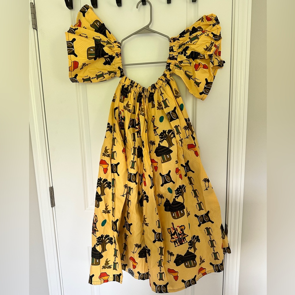 Grass-Fields Ankara Tribal Pattern Midi Dress with Pockets UK Size 8 (US Size 4)